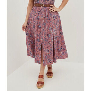 Torrid Pink Floral Maxi Midi Skirt Women 3XL Challis Faux Button Front Rayon
